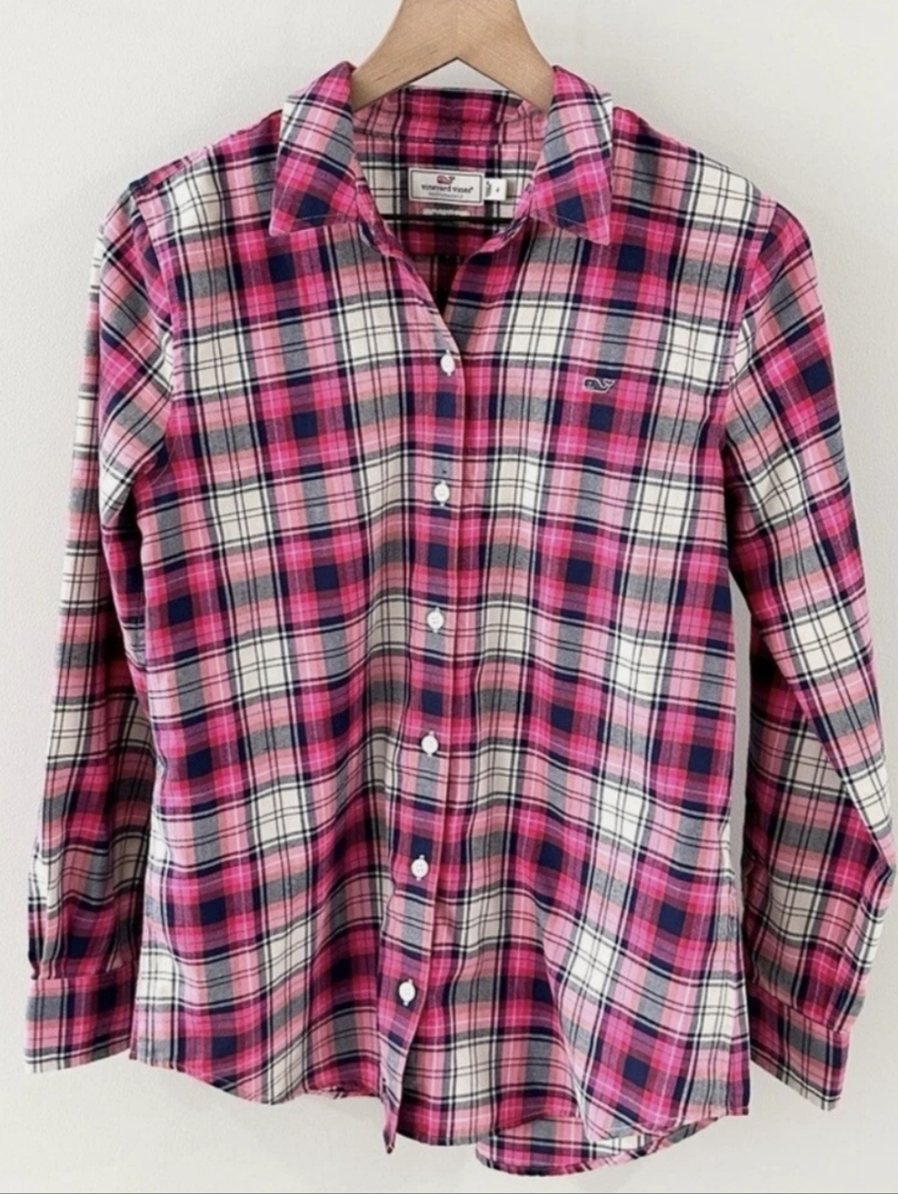Vineyard Vines Pink Navy White Plaid Button-Down Shirt